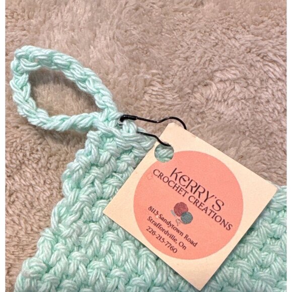 5 Handcrafted Pot Holders Cotton Double Crochet Thick Grn Blue Black 6.5" Square - Picture 4 of 9